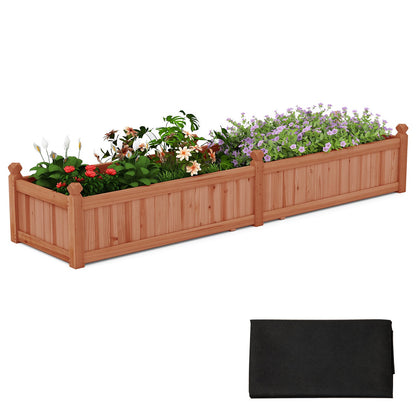91 x 24 x 16 Inch Divisible Planter Box with Corner Drainage and Non-woven Liner for Growing Vegetables-Brown