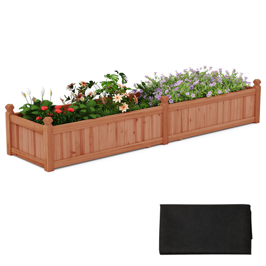 91 x 24 x 16 Inch Divisible Planter Box with Corner Drainage and Non-woven Liner for Growing Vegetables-Brown