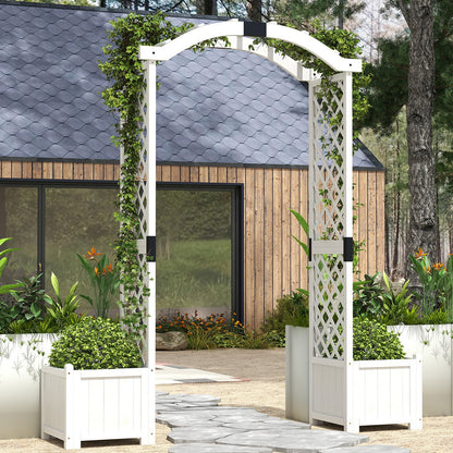 Wooden Garden Arbor with Planter and Trellis for Climbing Plants Decorations-White