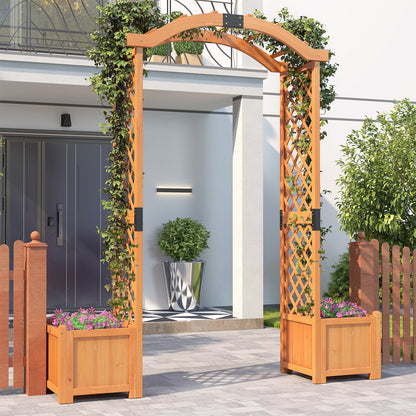 Wooden Garden Arbor with Planter and Trellis for Climbing Plants Decorations-Orange