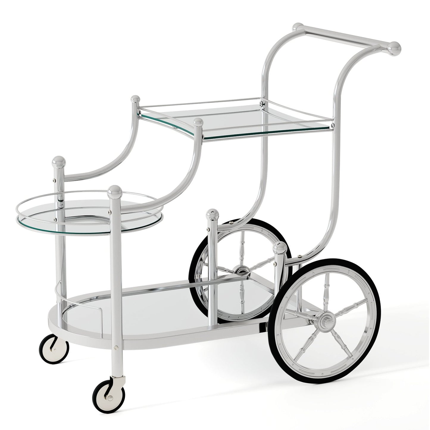 3-Tier Home Bar Serving Cart on Wheels with Mirrored Shelves-Golden