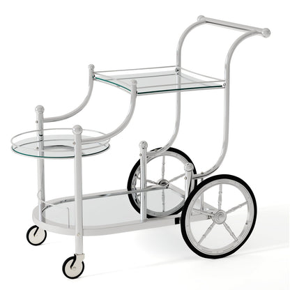 3-Tier Home Bar Serving Cart on Wheels with Mirrored Shelves-Golden