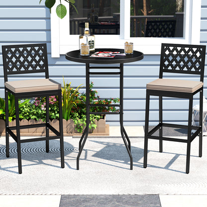 Set of 2 Patio Bar Chairs Counter Height with Detachable Cushion and Footrest-Argyle Pattern
