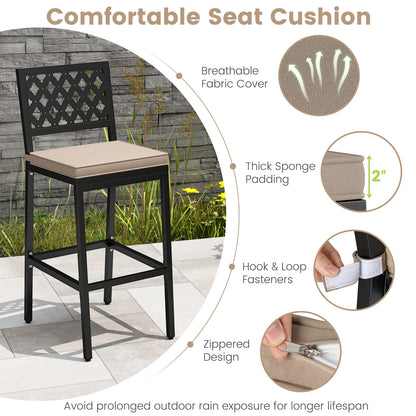 Set of 2 Patio Bar Chairs Counter Height with Detachable Cushion and Footrest-Argyle Pattern