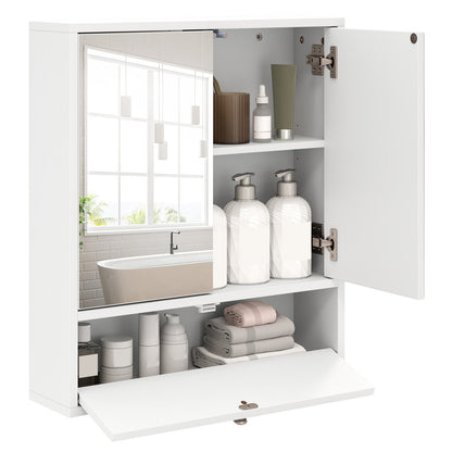 Bathroom Double Mirror Door Wall Mount Storage Wood Cabinet