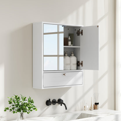 Bathroom Double Mirror Door Wall Mount Storage Wood Cabinet