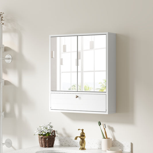 Bathroom Double Mirror Door Wall Mount Storage Wood Cabinet