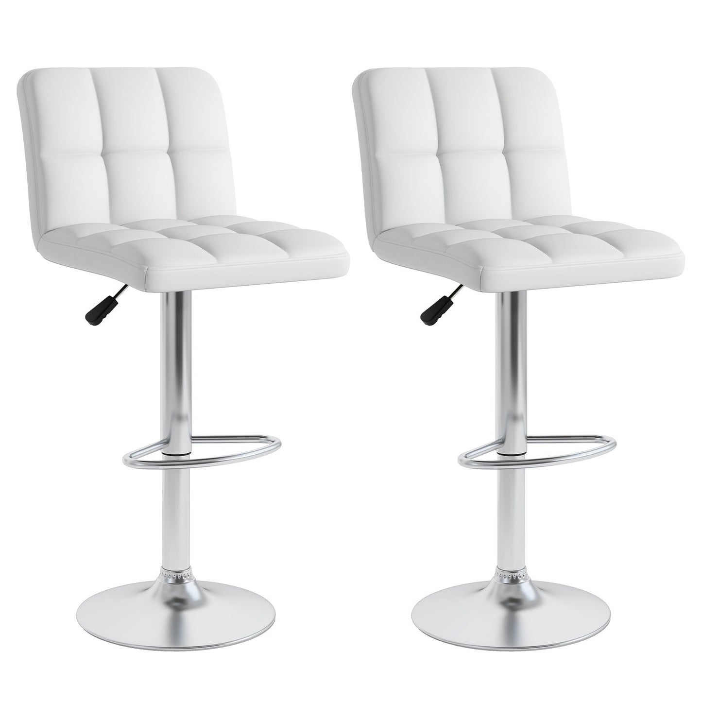 Set of 2 Square Swivel Adjustable PU Leather Bar Stools with Back and Footrest-Black