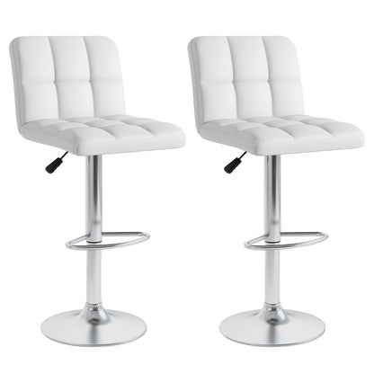 Set of 2 Square Swivel Adjustable PU Leather Bar Stools with Back and Footrest-Black