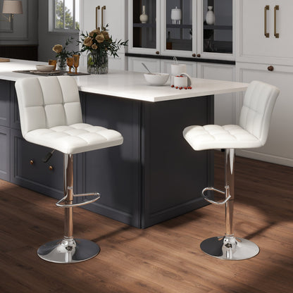 Set of 2 Square Swivel Adjustable PU Leather Bar Stools with Back and Footrest-Black