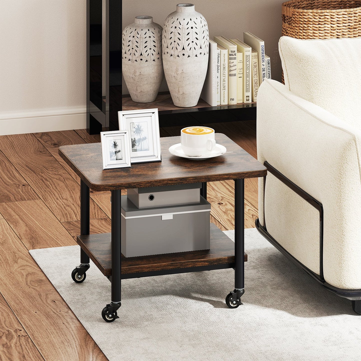 Under Desk Printer Stand with 4 Wheels and Locking Mechanism-Black