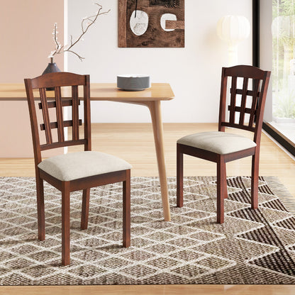 Set of 2 Wood Kitchen Chairs with Faux Leather Upholstered Seat-Beige