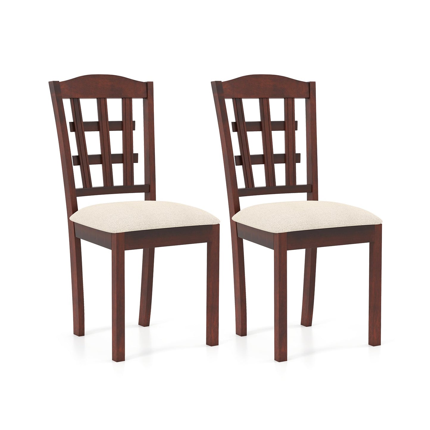 Set of 2 Wood Kitchen Chairs with Faux Leather Upholstered Seat-Beige