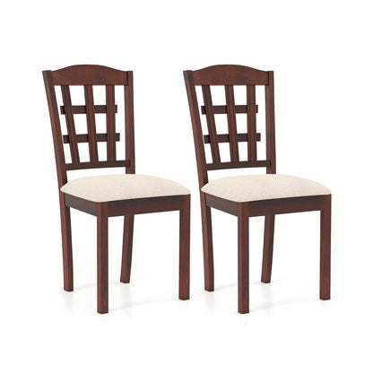 Set of 2 Wood Kitchen Chairs with Faux Leather Upholstered Seat-Beige