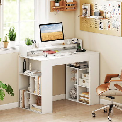 43 Inch Computer Desk with Power Outlets and 2 Bookcases-White