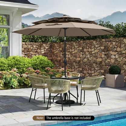10 Feet Solar Patio Umbrella with 32 LED Lights 3-Tier Vented Top-Beige