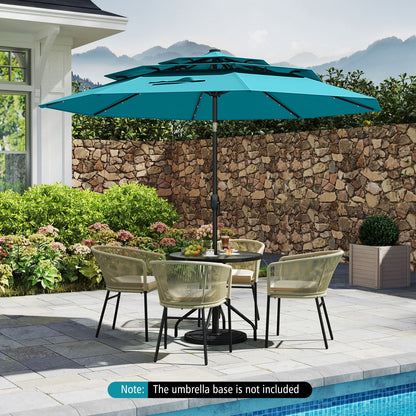 10 Feet Solar Patio Umbrella with 32 LED Lights 3-Tier Vented Top-Beige