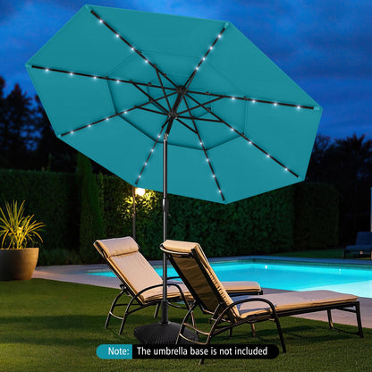 10 Feet Solar Patio Umbrella with 32 LED Lights 3-Tier Vented Top-Beige