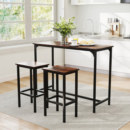 Industrial 3-Piece 47.5" Counter-Height Dining Table and 2 Bar Stools-Coffee