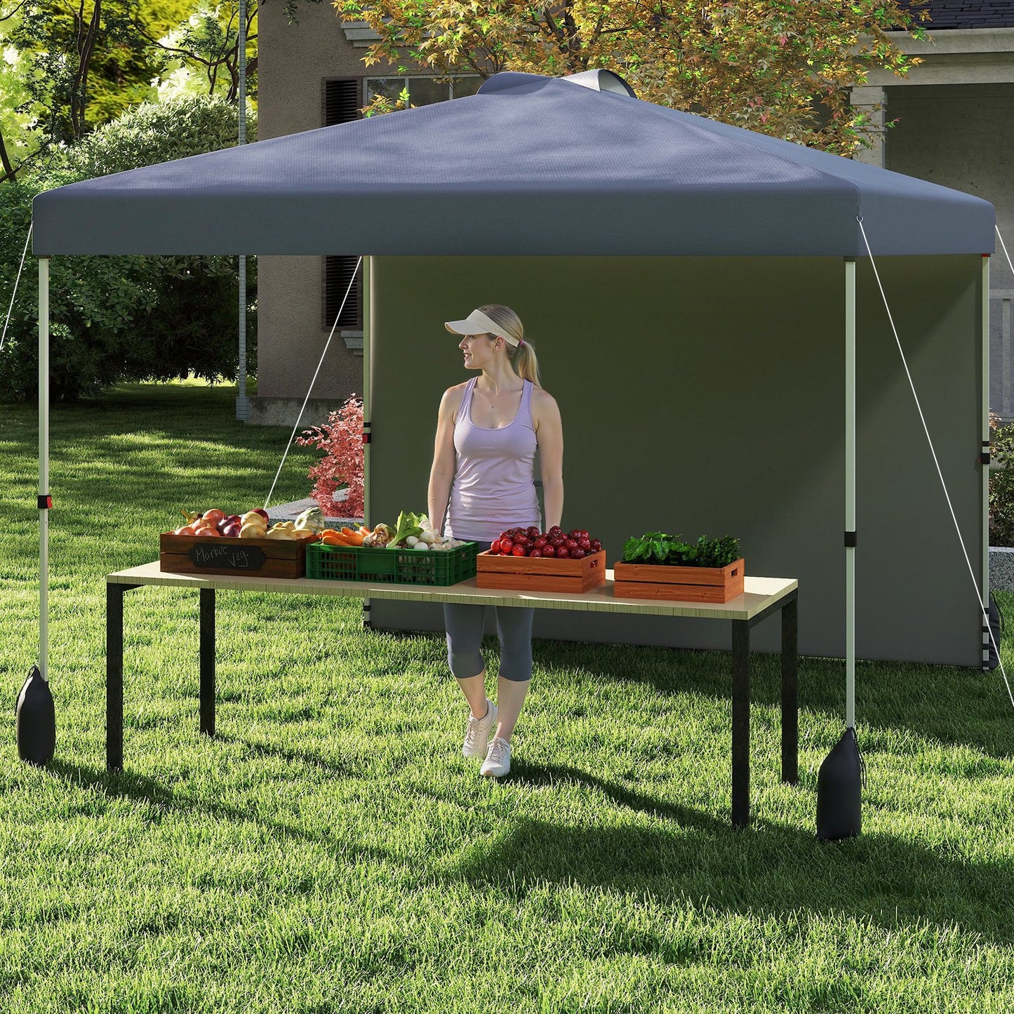 10 X 10 FT Pop up Canopy Tent with 1 Sidewall and Wheeled Bag-Blue