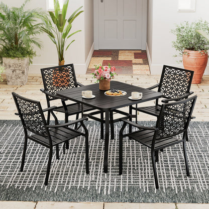 Set of 2 Patio Dining Chairs with Curved Armrests and Reinforced Steel Frame