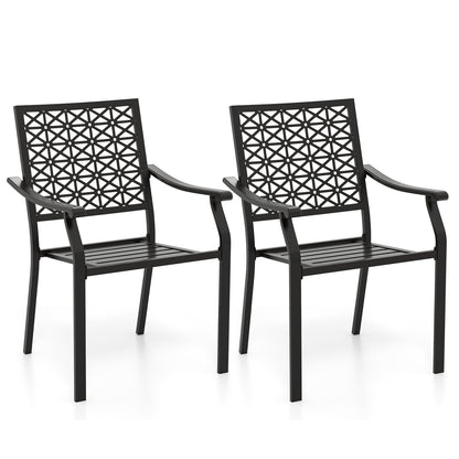 Set of 2 Patio Dining Chairs with Curved Armrests and Reinforced Steel Frame