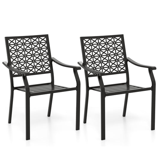 Set of 2 Patio Dining Chairs with Curved Armrests and Reinforced Steel Frame