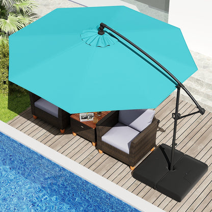 10 Feet Offset Hanging Umbrella with Base Patio Cantilever Umbrella with Tilt-Beige