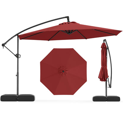 10 Feet Offset Hanging Umbrella with Base Patio Cantilever Umbrella with Tilt-Beige