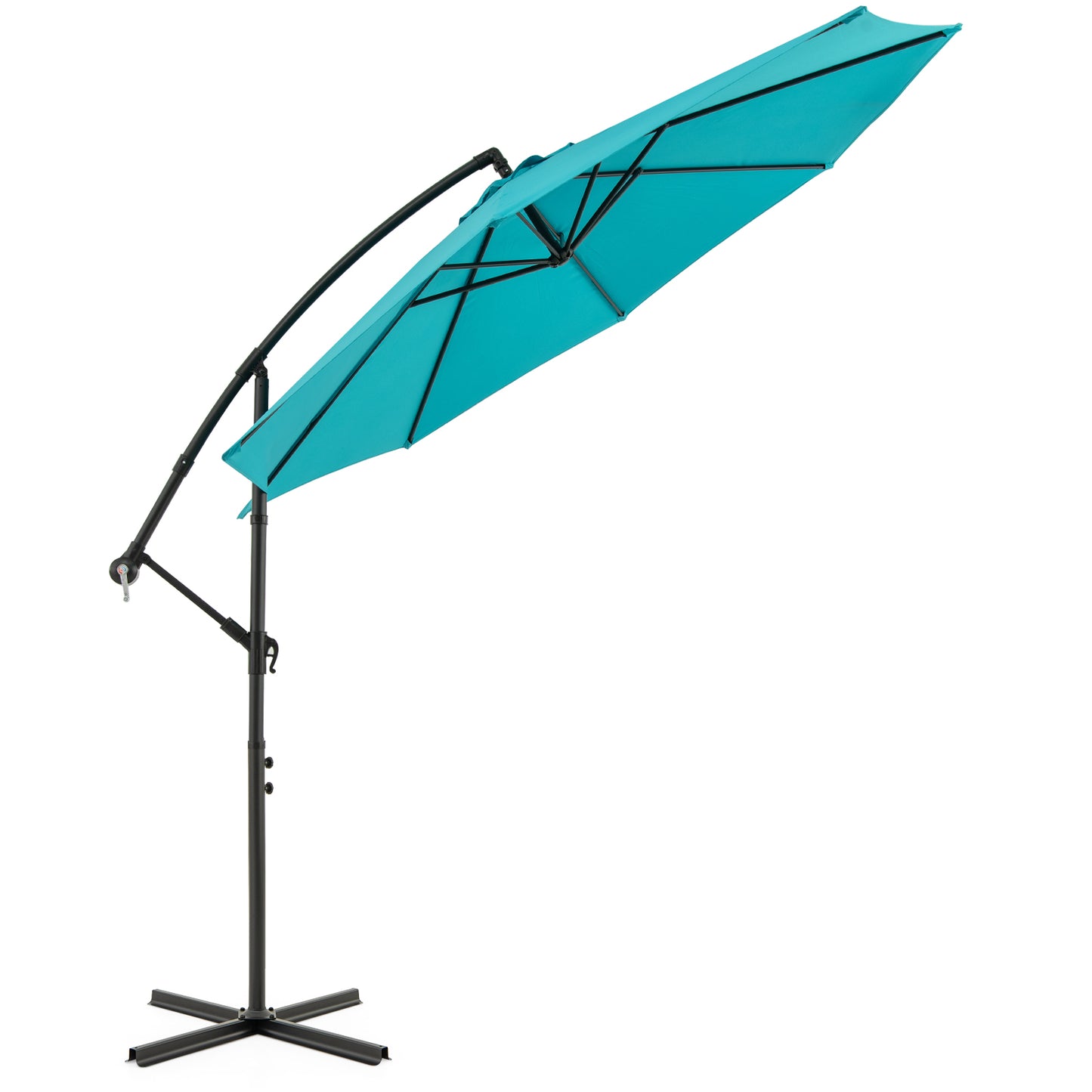 10FT Offset Umbrella with 8 Ribs Cantilever and Cross Base Tilt Adjustment-Beige
