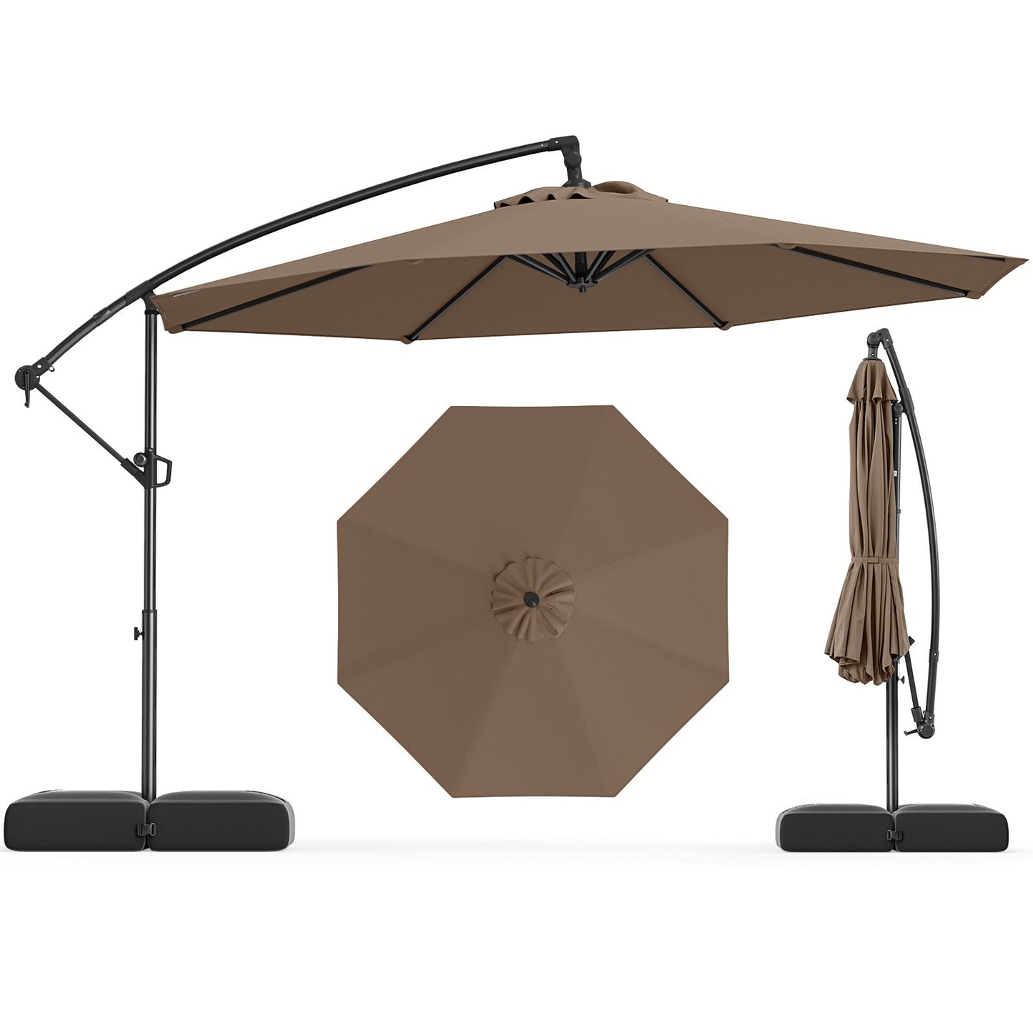 10 Feet Offset Hanging Umbrella with Base Patio Cantilever Umbrella with Tilt-Beige