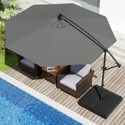 10 Feet Offset Hanging Umbrella with Base Patio Cantilever Umbrella with Tilt-Beige