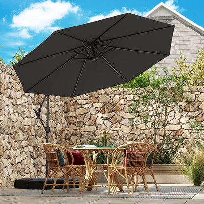 10 Feet Offset Hanging Umbrella with Base Patio Cantilever Umbrella with Tilt-Beige