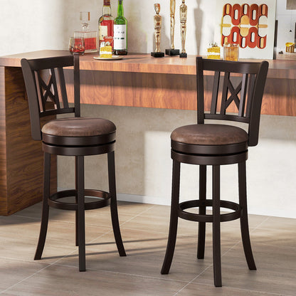 Set of 2 Bar Stools Swivel Bar Chairs with Footrest and Hollowed Backrest-26 inches
