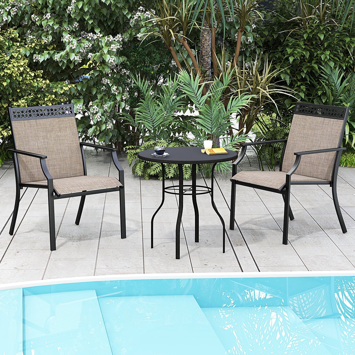 Patio Chairs Set of 2 with All Weather Breathable Fabric-Blue