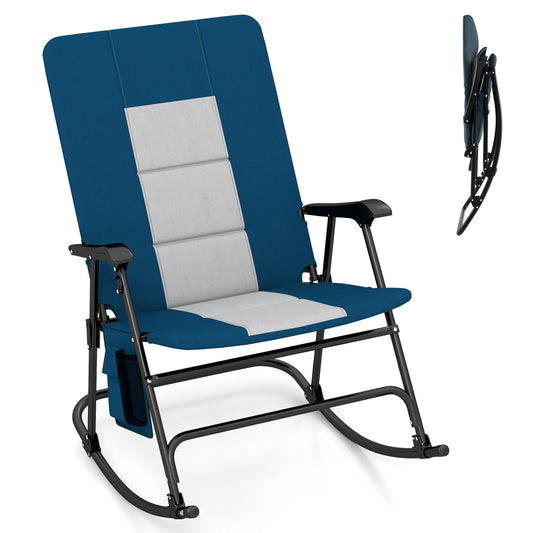 Foldable Rocking Padded Portable Camping Chair with Backrest and Armrest-Blue