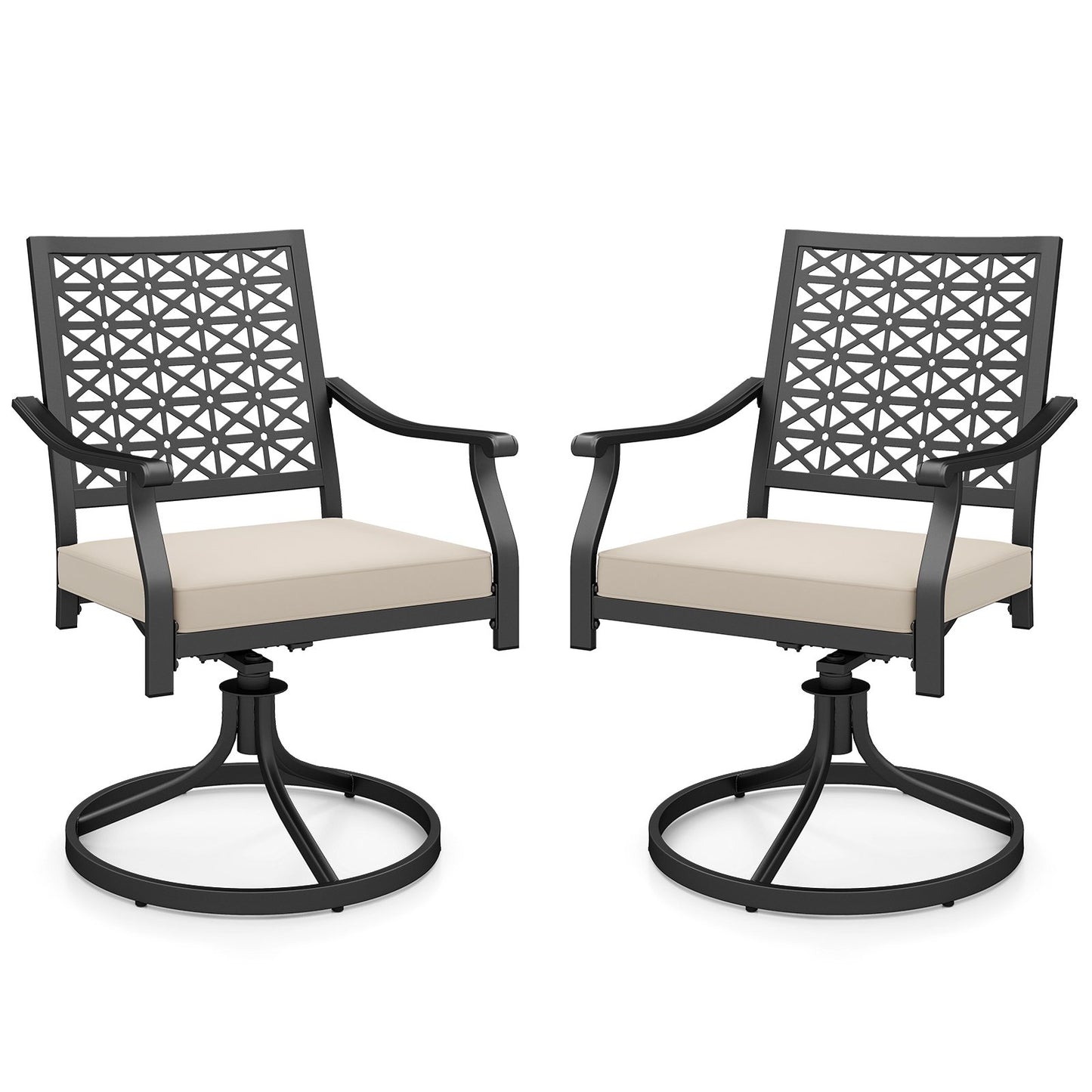 2 Pieces Outdoor Swivel Chairs Patio Dining Chairs with Padded Cushions-Beige