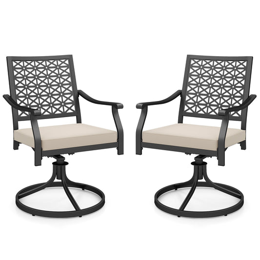 2 Pieces Outdoor Swivel Chairs Patio Dining Chairs with Padded Cushions-Beige