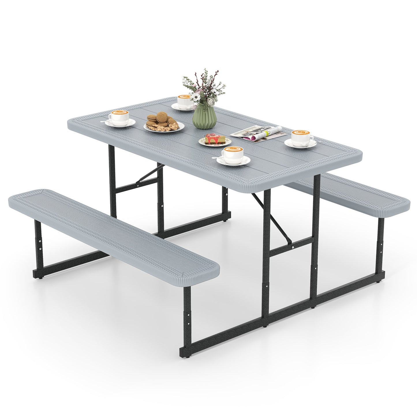 Picnic Table Bench Set for 2-4 People Outdoor Rectangular Camping Dining Table-Black