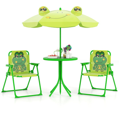 4 Pieces Kids Picnic Set with 2 Folding Chairs and Height Adjustable Umbrella-Brown