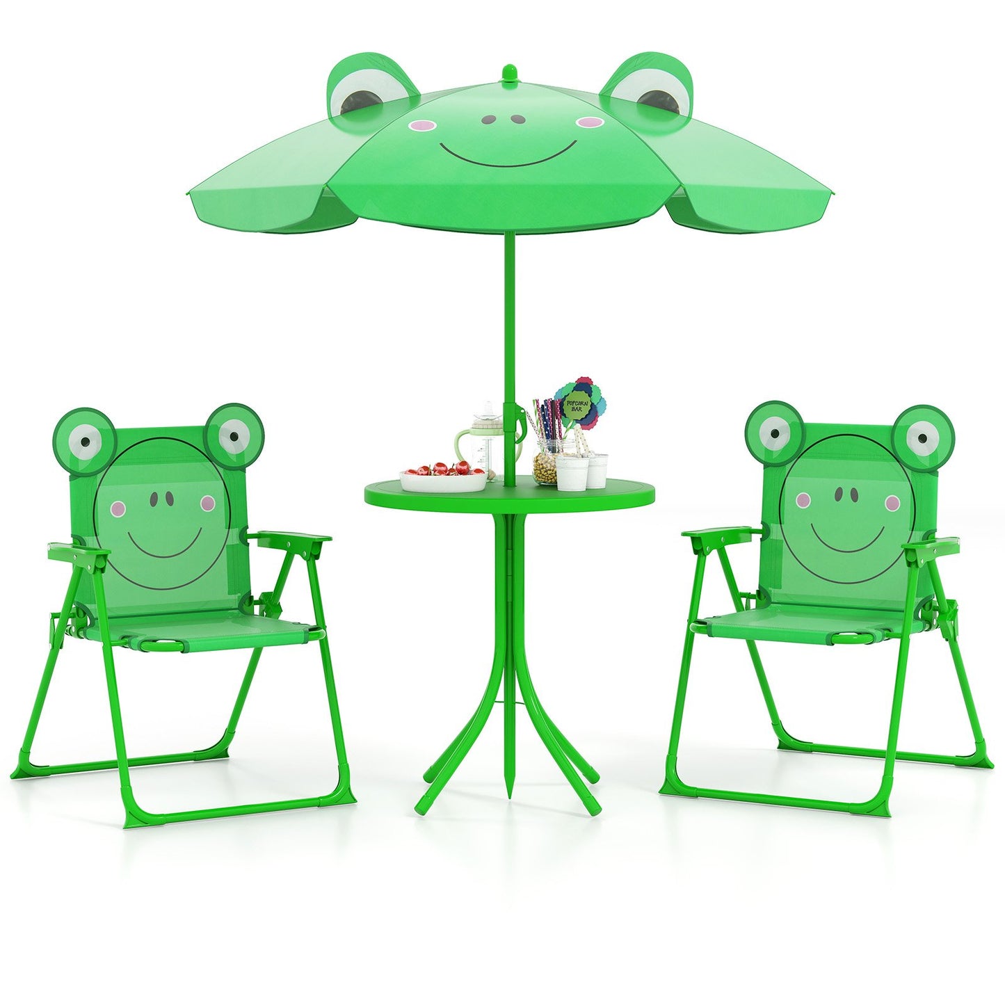 4 Pieces Kids Picnic Set with 2 Folding Chairs and Height Adjustable Umbrella-Brown