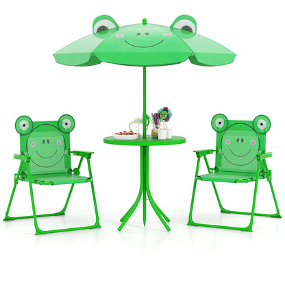 4 Pieces Kids Picnic Set with 2 Folding Chairs and Height Adjustable Umbrella-Brown