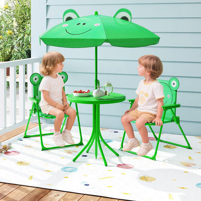 4 Pieces Kids Picnic Set with 2 Folding Chairs and Height Adjustable Umbrella-Brown