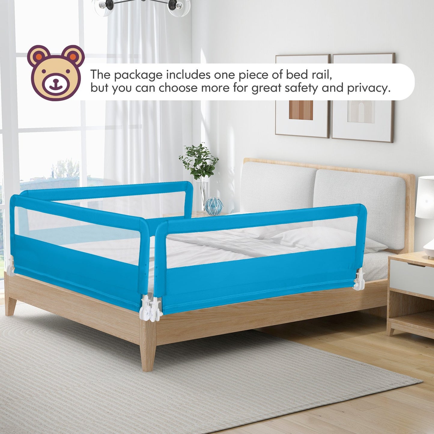 59 Inch Extra Long Folding Breathable Baby Children Toddlers Bed Rail Guard with Safety Strap-Beige