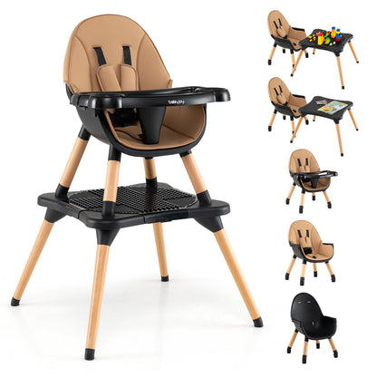 5-in-1 Baby Wooden Convertible High Chair -Khaki