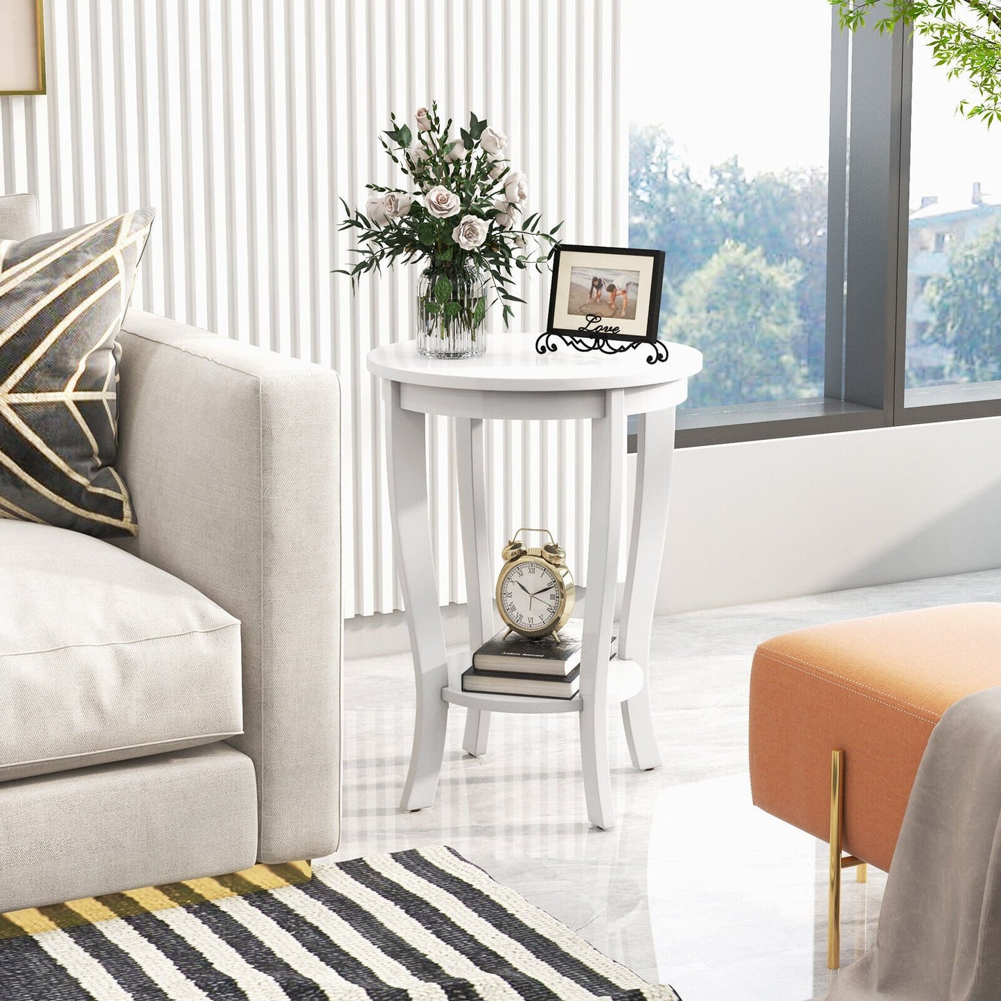 2-tier Round End Table with Solid Wood Legs-Espresso