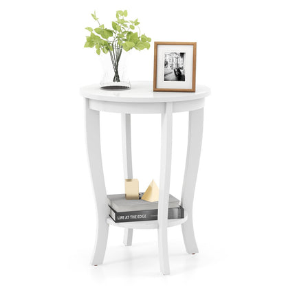 2-tier Round End Table with Solid Wood Legs-Espresso