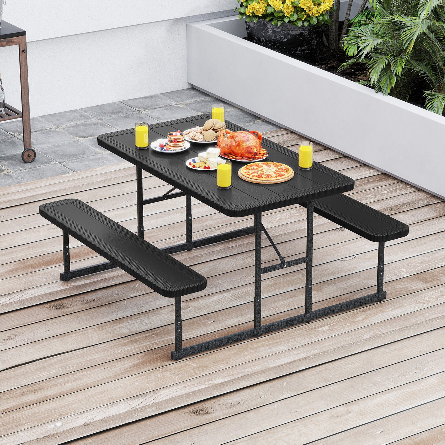 Picnic Table Bench Set for 2-4 People Outdoor Rectangular Camping Dining Table-Black