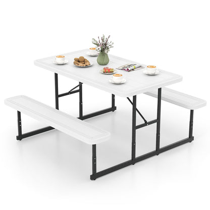 Picnic Table Bench Set for 2-4 People Outdoor Rectangular Camping Dining Table-Black
