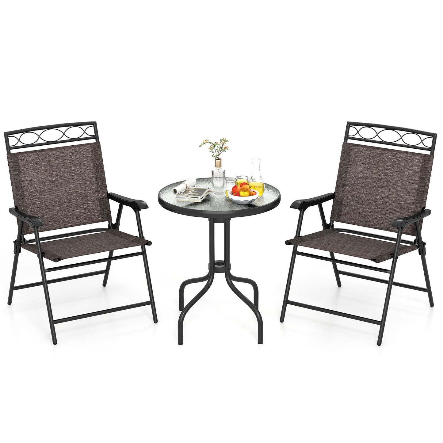 3 Pieces Outdoor Bistro Dining Furniture Set with 1.57 Inch Umbrella Hole